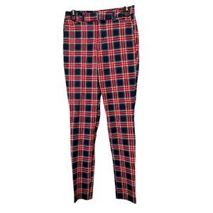 Old Navy Pixie High Rise Pants 4 Tall Red White Blue Plaid Pockets Stretch